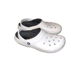 Crocs Unisex-Adult White Gray Lined Classic Slip On Comfort Shoes W 11 M 9